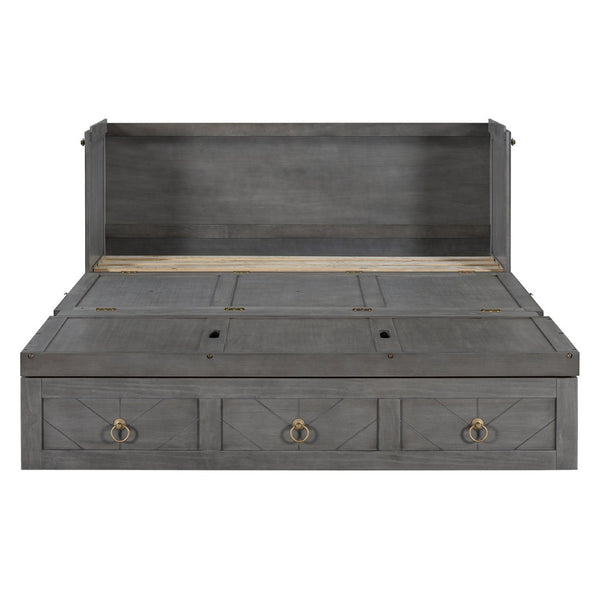 English Elm Queen Murphy Wall Bed with Pull Out Storage Drawer and Built in Usb Charging Gray LP000428AAE