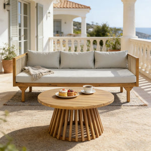 English Elm 2-piece Outdoor Acacia Patio Sofa Set with Rope Back and Round Coffee Table Light Brown,Light Gray,Teak N770P354675L_N770P234486F