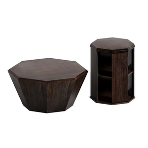 English Elm 31.5 Octagonal Black Rubber Wood Coffee Tables Set of Two – Stylish Living Room Accent, 110lb Capacity Walnut W757P203140
