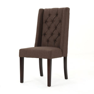 English Elm Dining Chair Set of Two Wingback Button Tufted High Back Birch Leg Upholstered Dark Brown 61539.00DBRN