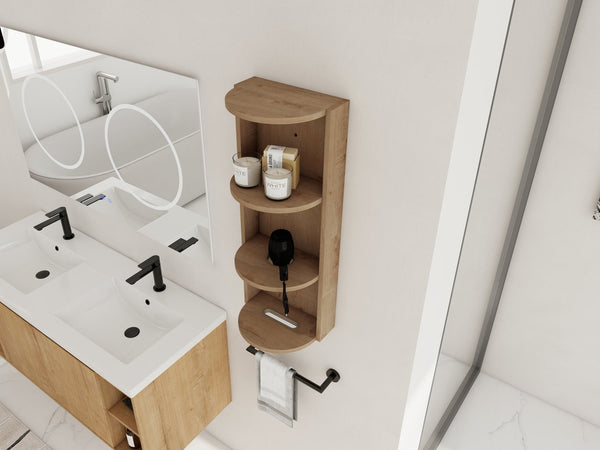 English Elm 12" Bathroom Wall-Mounted Storage Rack with Three-Tier Floating Shelves, Durable Scratch-Resistant Plywood Organizing Solution Imitative Oak W999P277163