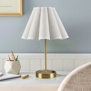 JLA Home 510 Design - Tap-Control Pleated Linen Accent Lamp with Gold Base, 3-Level Dimmable Touch & Built-In Outlet 5DS153-0053