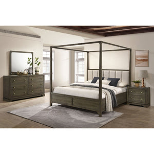 English Elm Harbington Queen Bedroom Set Boucle Headboard Brass Hardware Dark Cocoa Finish B062S01545