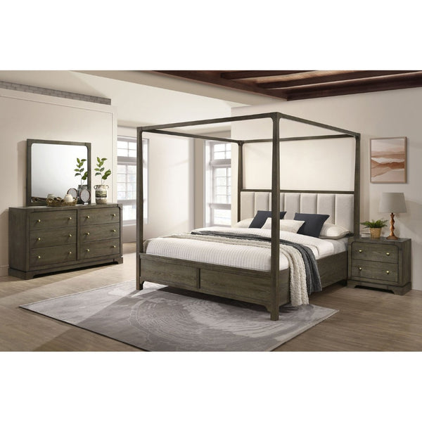 English Elm Harbington Queen Bedroom Set Boucle Headboard Brass Hardware Dark Cocoa Finish B062S01545