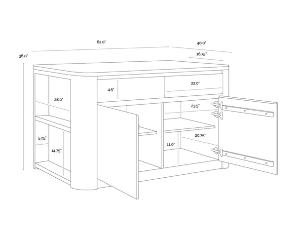 Sunpan ROMILLY Kitchen Island with White Marble Top - Elegant 62" Oak Base & Smart Storage Solution 112362