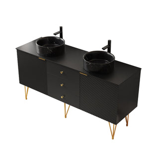 English Elm Gema 60" Freestanding Bathroom Vanity With Black Ceramic Basins, Gold Legs, Storage & Style W2615S00290