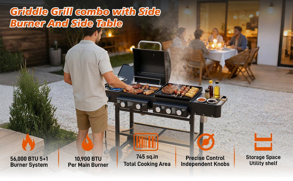 English Elm All-in-one Propane Grill Griddle Combo 745 Sq in 56000 Btu Backyard Cooker W1820P361752