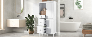 English Elm Retro Multi-Functional Storage Cabinet with Adjustable Shelves, 3 Drawers & Doors, Stylish White Organizer for Living Room Bathroom Kitchen Office - Elegant, Space-Saving Design N725P236498K