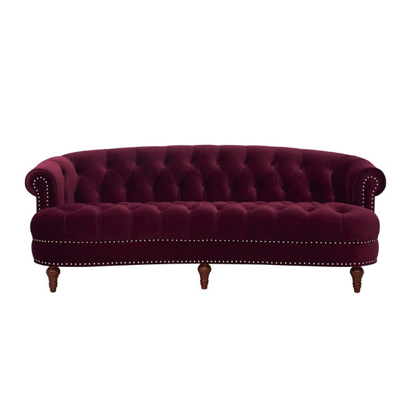 English Elm La Rosa Victorian Chesterfield Sofa Tufted Velvet with Nailhead Trim Formal Seating Burgundy B2719P238186
