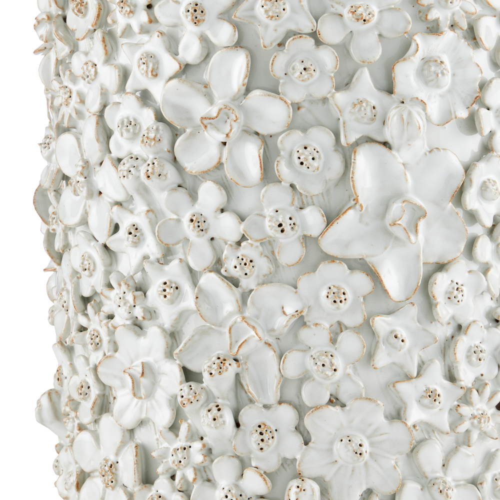 Jessamine Decorative White Cachepot - Artisan-Crafted Floral Design for Indoor Plant Display