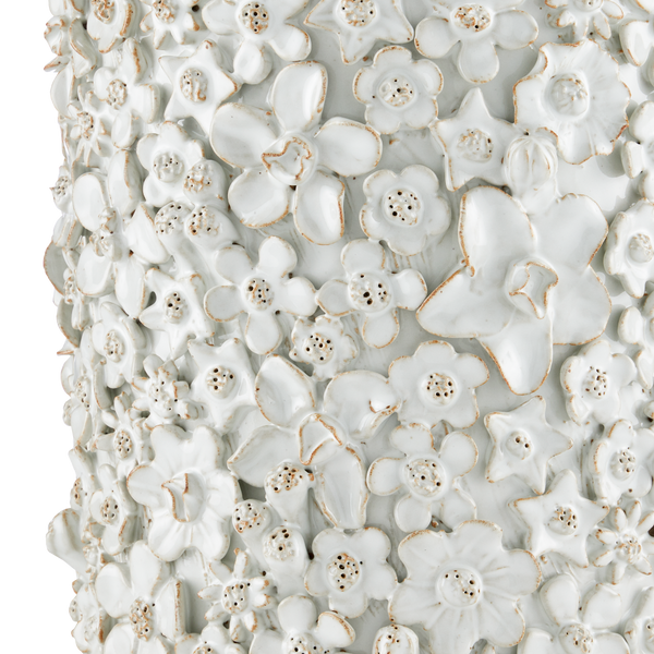Jessamine Decorative White Cachepot - Artisan-Crafted Floral Design for Indoor Plant Display