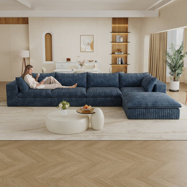 English Elm 157.6" Corduroy Modular Cloud Sofa Feather Fill Deep Lounge Seating for Living Room W2824S00157