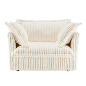 English Elm Slip-Covered Armchair – Cozy Cream Corduroy Sofa With Deep Seat, Large Cushions & Washable Covers W3041P240119-GIGA