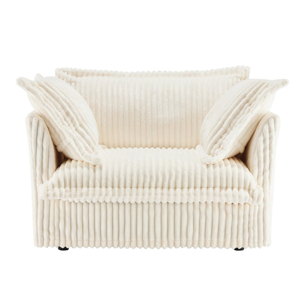 English Elm Slip-Covered Armchair – Cozy Cream Corduroy Sofa With Deep Seat, Large Cushions & Washable Covers W3041P240119-GIGA