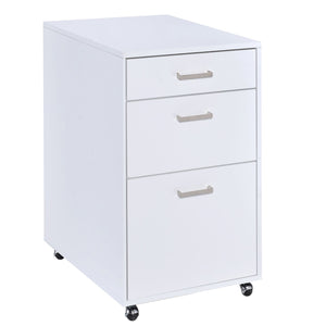 English Elm White High Gloss Contemporary 3-Drawer File Cabinet on Casters — Sleek Space-Saving Office Storage, Durable Finish B062P185691