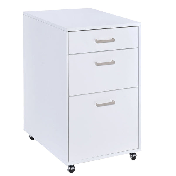 English Elm White High Gloss Contemporary 3-Drawer File Cabinet on Casters — Sleek Space-Saving Office Storage, Durable Finish B062P185691