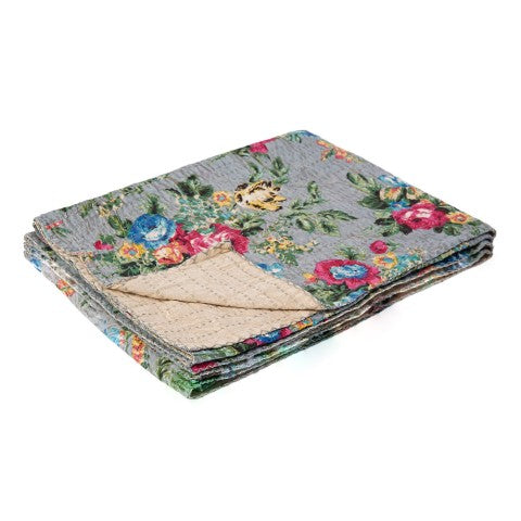 Homeroots 50" Stylish Floral Kantha Throw Blanket - Cozy Embroidered Design For Home Decor & Comfort Cotton ,50"X70" Cotton 328225