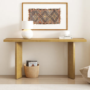 English Elm U_Style Modern Console Table With Pine Veneer & Sleek Geometric Legs - Perfect For Any Space! N711P289142O-GIGA