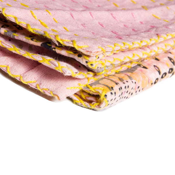 Homeroots 50" Gray And Pink Kantha Cotton Floral Throw Blanket – Embroidered Comfort For Cozy Living Spaces Cotton ,50"X70" Cotton 328233