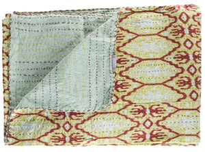HomeRoots 50" Cozy Kantha Floral Throw Blanket - Artfully Handcrafted, Lightweight, Embroidered Design for Comfort Cotton - 50"x70" Sky Blue / Burgundy / Yellow 328236