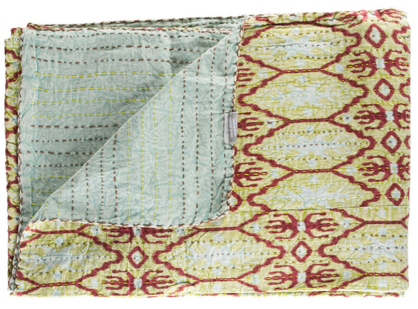 HomeRoots 50" Cozy Kantha Floral Throw Blanket - Artfully Handcrafted, Lightweight, Embroidered Design for Comfort Cotton - 50"x70" Sky Blue / Burgundy / Yellow 328236