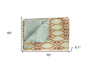 HomeRoots 50" Cozy Kantha Floral Throw Blanket - Artfully Handcrafted, Lightweight, Embroidered Design for Comfort Cotton - 50"x70" Sky Blue / Burgundy / Yellow 328236