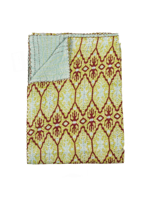 HomeRoots 50" Cozy Kantha Floral Throw Blanket - Artfully Handcrafted, Lightweight, Embroidered Design for Comfort Cotton - 50"x70" Sky Blue / Burgundy / Yellow 328236