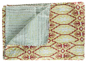 HomeRoots 50" Cozy Kantha Floral Throw Blanket - Artfully Handcrafted, Lightweight, Embroidered Design for Comfort Cotton - 50"x70" Sky Blue / Burgundy / Yellow 328236