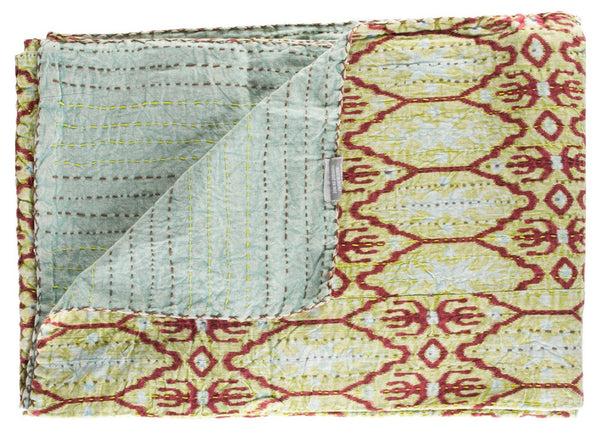 HomeRoots 50" Cozy Kantha Floral Throw Blanket - Artfully Handcrafted, Lightweight, Embroidered Design for Comfort Cotton - 50"x70" Sky Blue / Burgundy / Yellow 328236
