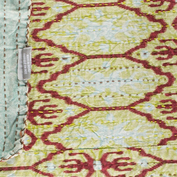 HomeRoots 50" Cozy Kantha Floral Throw Blanket - Artfully Handcrafted, Lightweight, Embroidered Design for Comfort Cotton - 50"x70" Sky Blue / Burgundy / Yellow 328236
