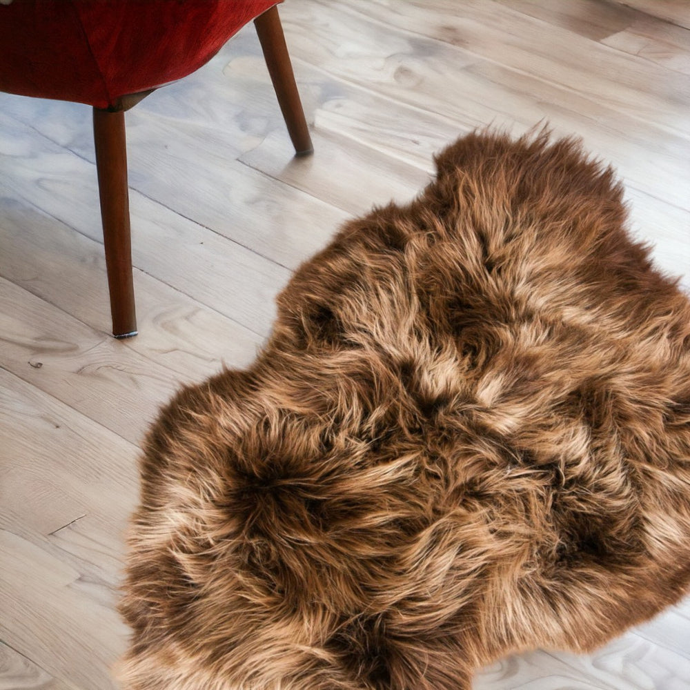 HomeRoots 2' X 3' Genuine Sheepskin Shag Area Rug in Light Brown Animal Print - Cozy, Stylish Accent Piece 328289