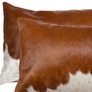 Homeroots Set Of Two 12" X 20" Brown And White Cowhide Throw Pillows Brown,White  328290