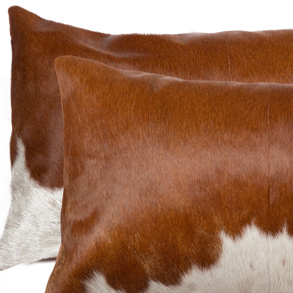 Homeroots Set Of Two 12" X 20" Brown And White Cowhide Throw Pillows Brown,White  328290