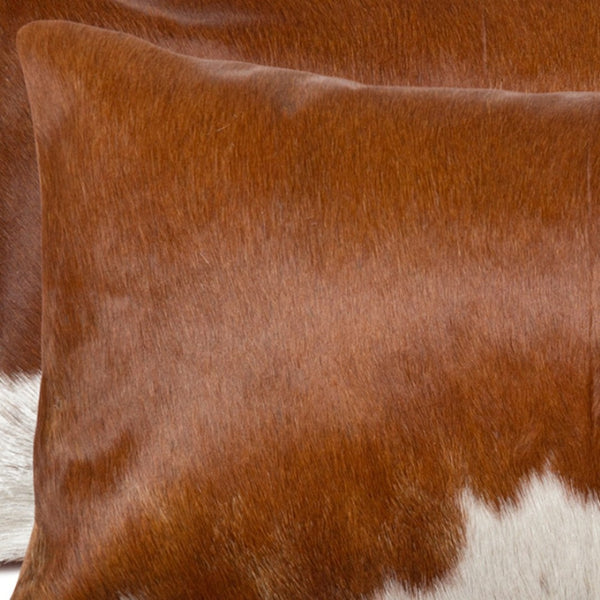 HomeRoots Set of Two Luxurious Cowhide Lumbar Throw Pillows for Elegant Home Décor and Comfort Brown/White 328290