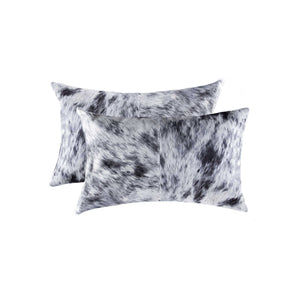 Homeroots Set Of Two 12" X 20" Black And White Cowhide Throw Pillow Salt,Pepper Black,White  328291