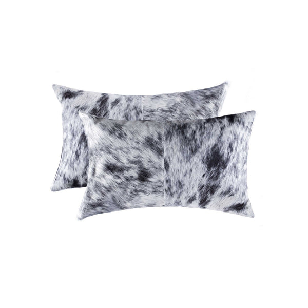 Homeroots Set Of Two 12" X 20" Black And White Cowhide Throw Pillow Salt,Pepper Black,White  328291