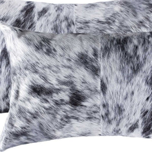 HomeRoots Set of Two Luxurious Cowhide Lumbar Throw Pillows for Elegant Home Décor and Comfort Salt/Pepper Black/White 328291