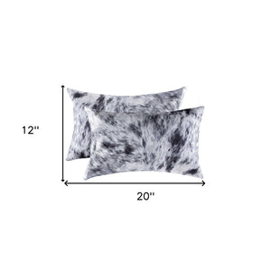 HomeRoots Set of Two Luxurious Cowhide Lumbar Throw Pillows for Elegant Home Décor and Comfort Salt/Pepper Black/White 328291