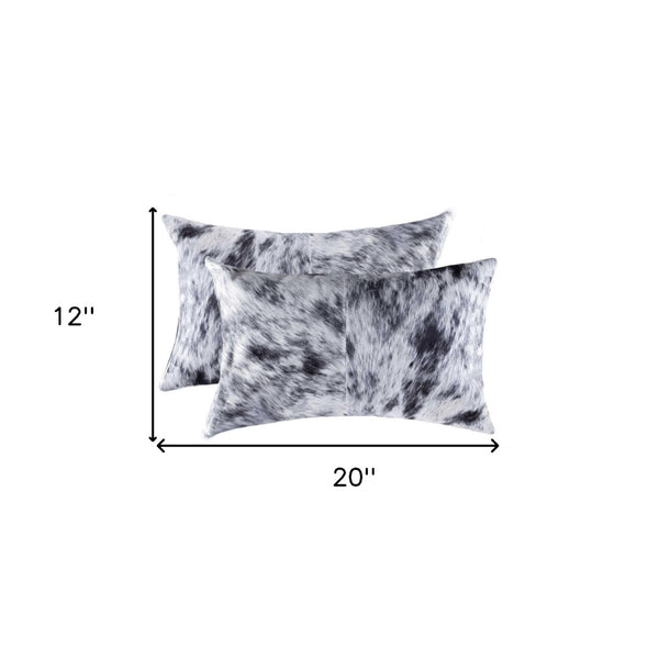 HomeRoots Set of Two Luxurious Cowhide Lumbar Throw Pillows for Elegant Home Décor and Comfort Salt/Pepper Black/White 328291