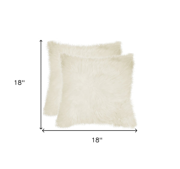 Homeroots Set Of Two 18" Natural Sheepskin Throw Pillows   328292