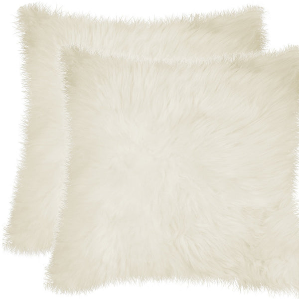 Homeroots Set Of Two 18" Natural Sheepskin Throw Pillows   328292