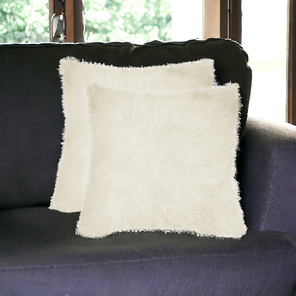 Homeroots Set Of Two 18" Natural Sheepskin Throw Pillows   328292