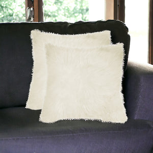 Homeroots Set Of Two 18" Natural Sheepskin Throw Pillows   328292