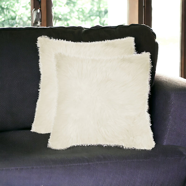 Homeroots Set Of Two 18" Natural Sheepskin Throw Pillows   328292