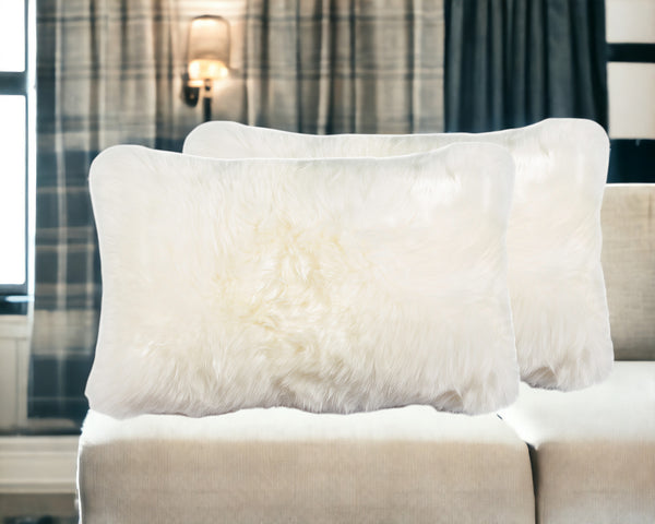 Homeroots Set Of Two 12" X 20" Natural Cowhide Throw Pillow   328293