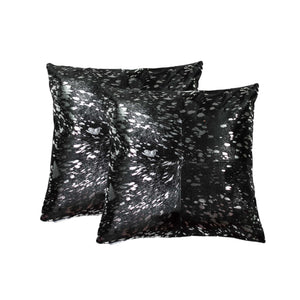 Homeroots Set Of Two 18" Black And Silver Cowhide Throw Pillow   328294