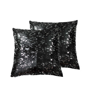 Homeroots Set Of Two 18" Black And Silver Cowhide Throw Pillow   328294