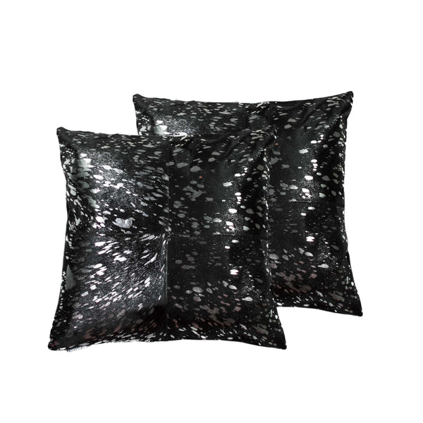 Homeroots Set Of Two 18" Black And Silver Cowhide Throw Pillow   328294