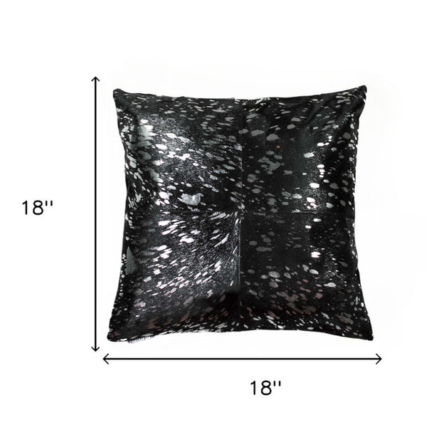 Homeroots Set Of Two 18" Black And Silver Cowhide Throw Pillow   328294