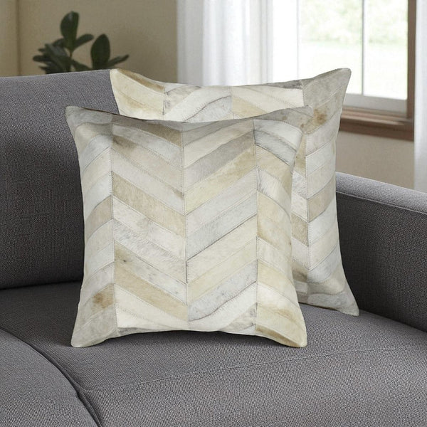 HomeRoots Set of Two Luxurious Natural Cowhide Throw Pillows for Rustic-Chic Home Decor & Comfort 328295